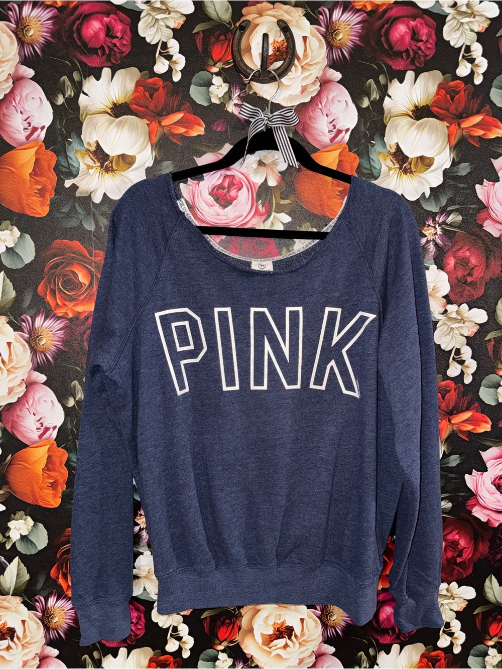 PINK Victoria's Secret Navy Crewneck Pullover with White Logo, M